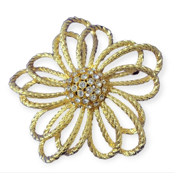 Joan Rivers Floral Rope Goldtone Rhinestone Brooch and Earring Set - Picture 3 of 11